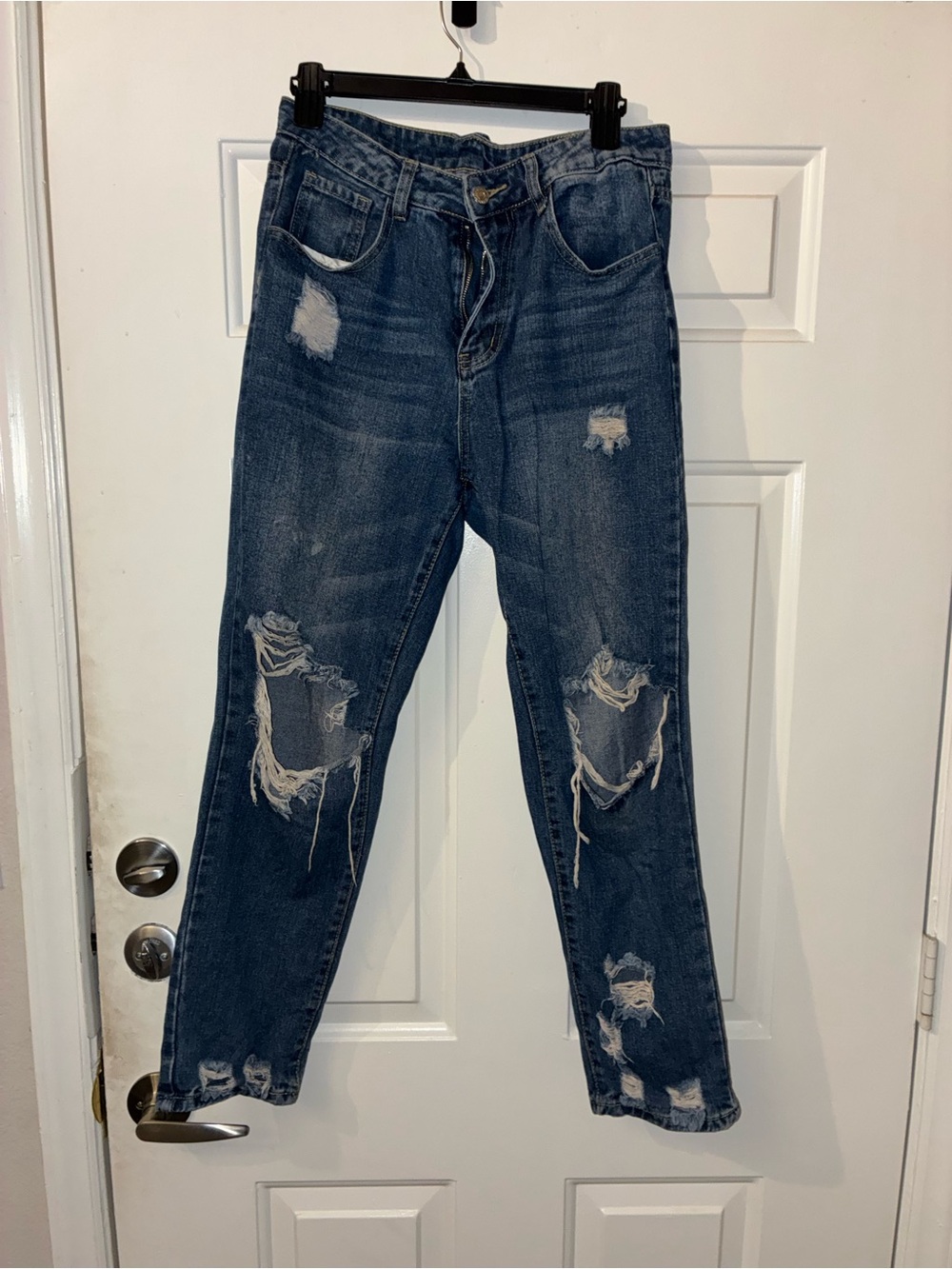 SHEIN Distressed Boyfriend Jeans - Dark Blue